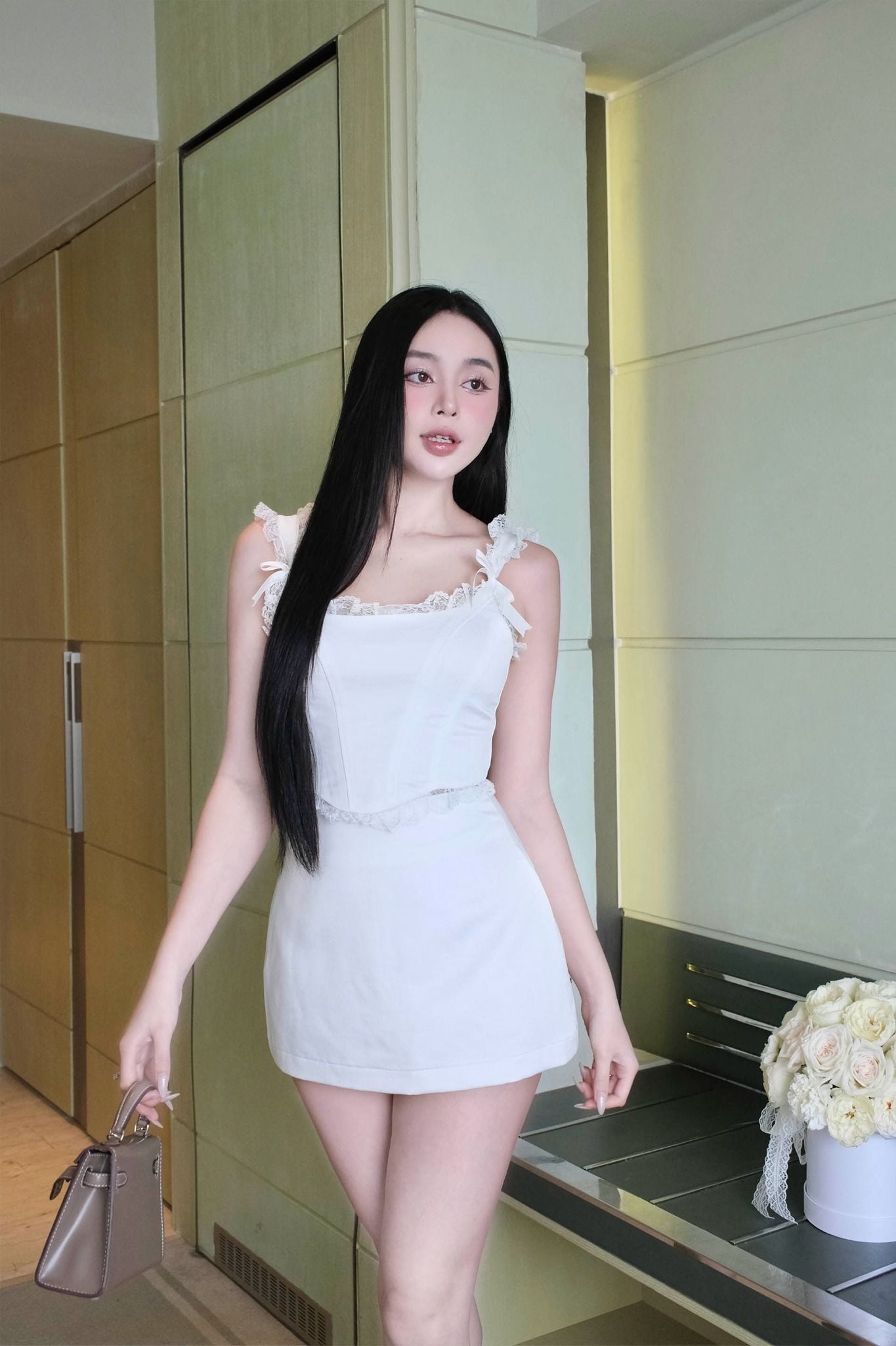 Set Lace Corset Top Short Skirt