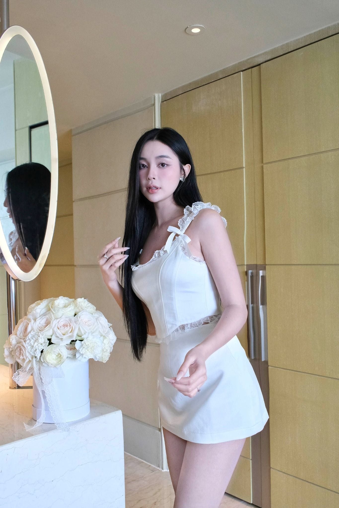 Set Lace Corset Top Short Skirt