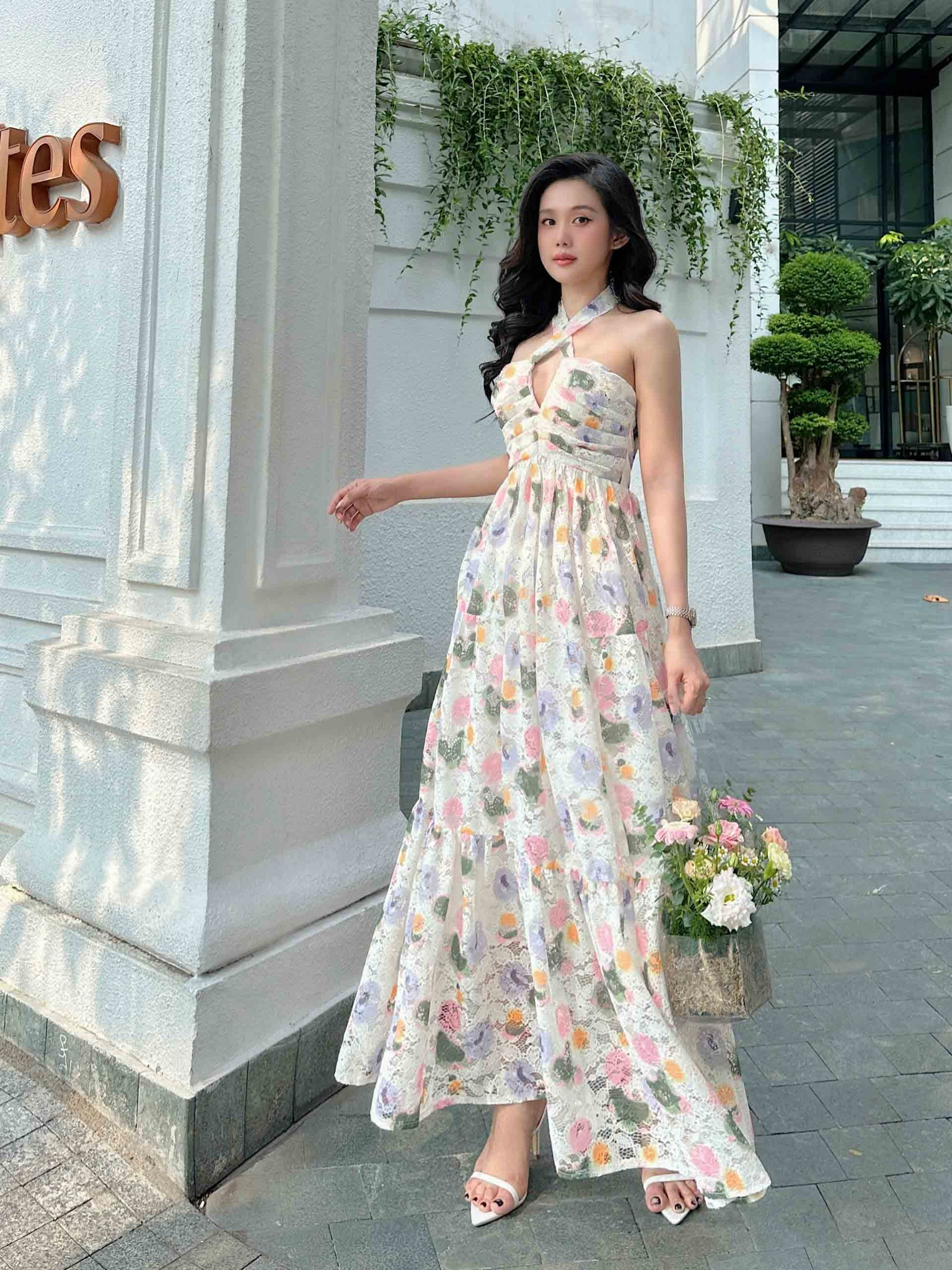 Đầm Dài Ombre Flower Halter