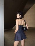 Set Tube Top Pleat Skirt Denim