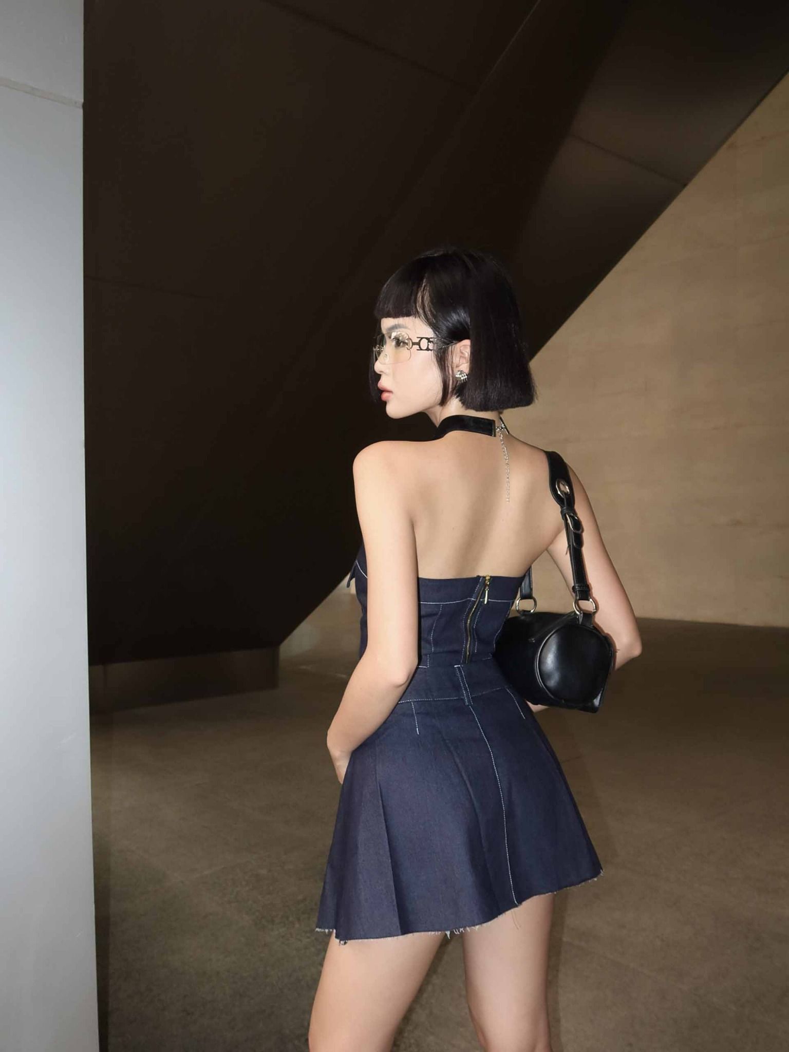 Set Tube Top Pleat Skirt Denim