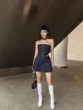 Set Tube Top Pleat Skirt Denim
