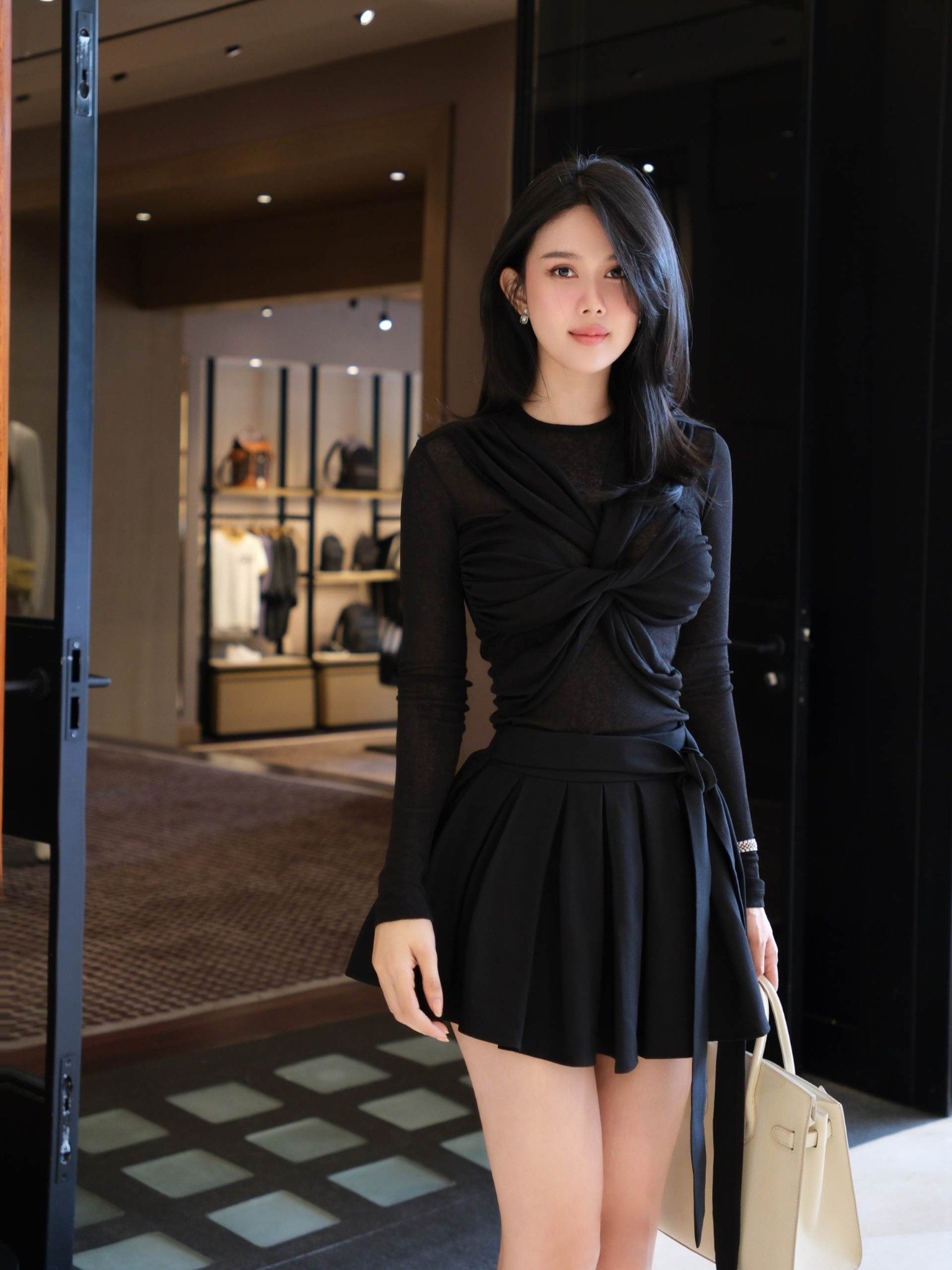 Set Áo Long Sleeves Short Pleat Skirt