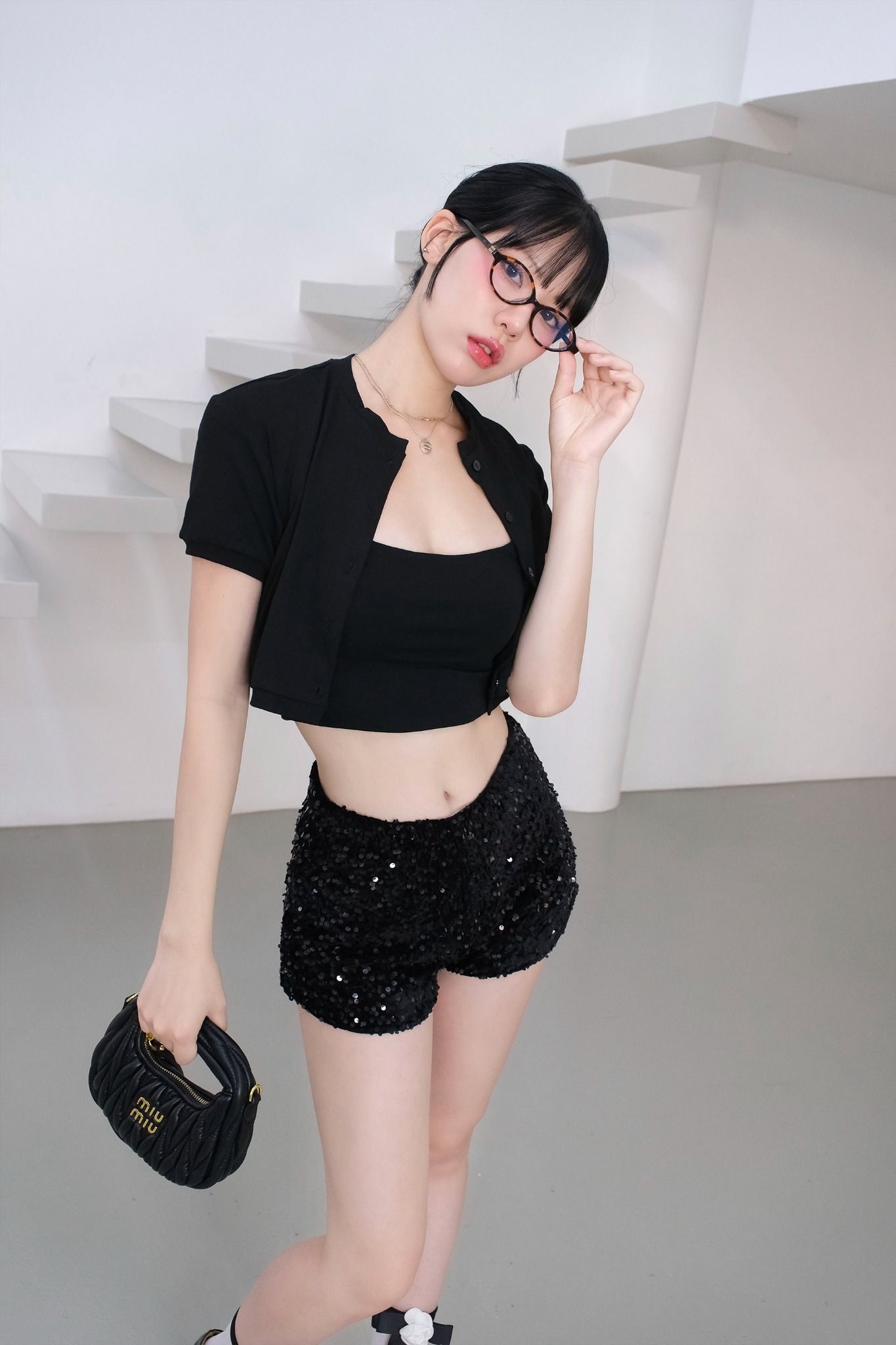 Set Grey Top Sequins Short