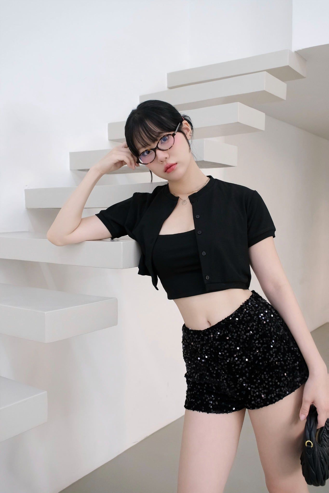 Set Grey Top Sequins Short