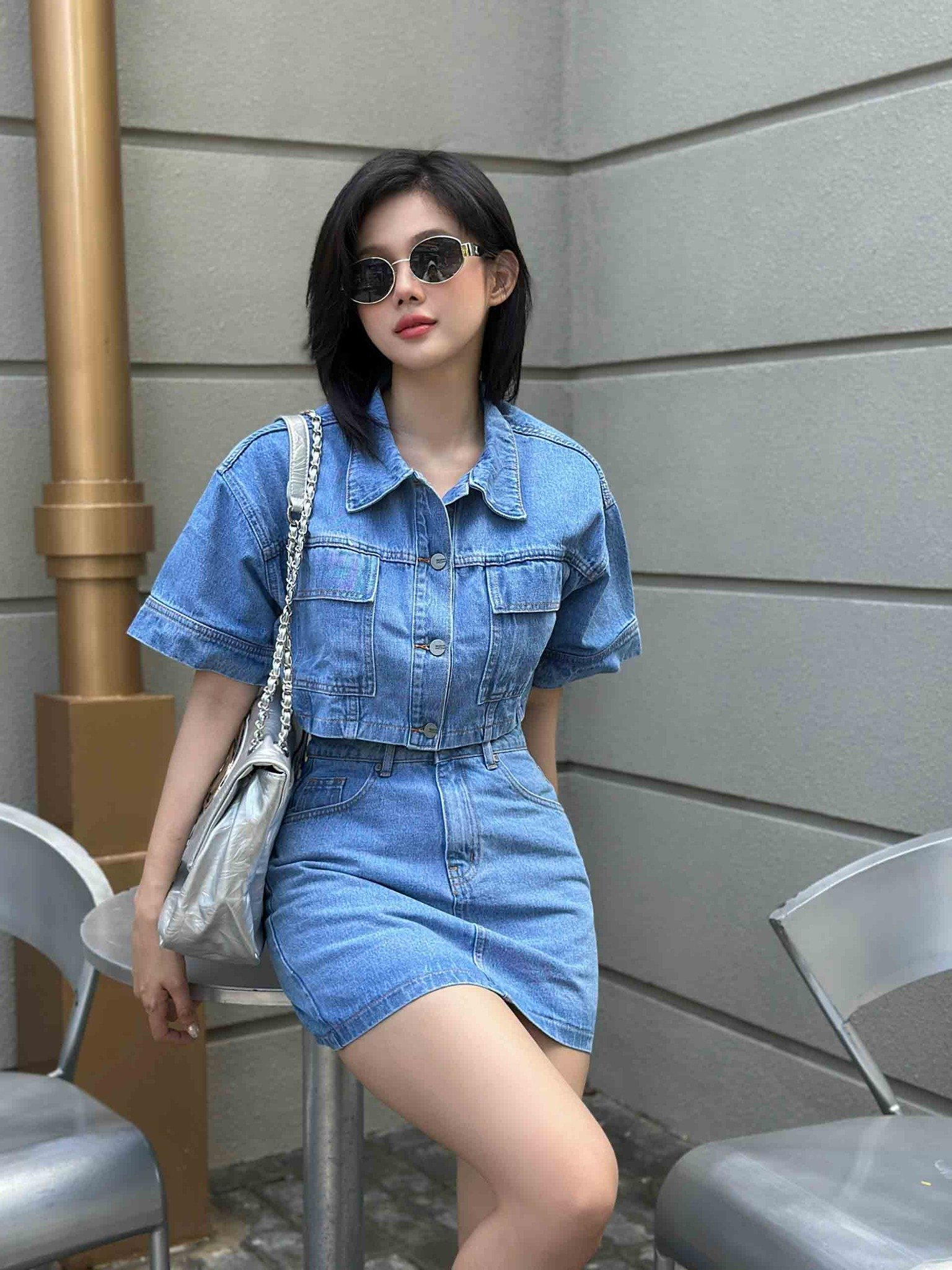 Set Denim Crop Top Short Skirt