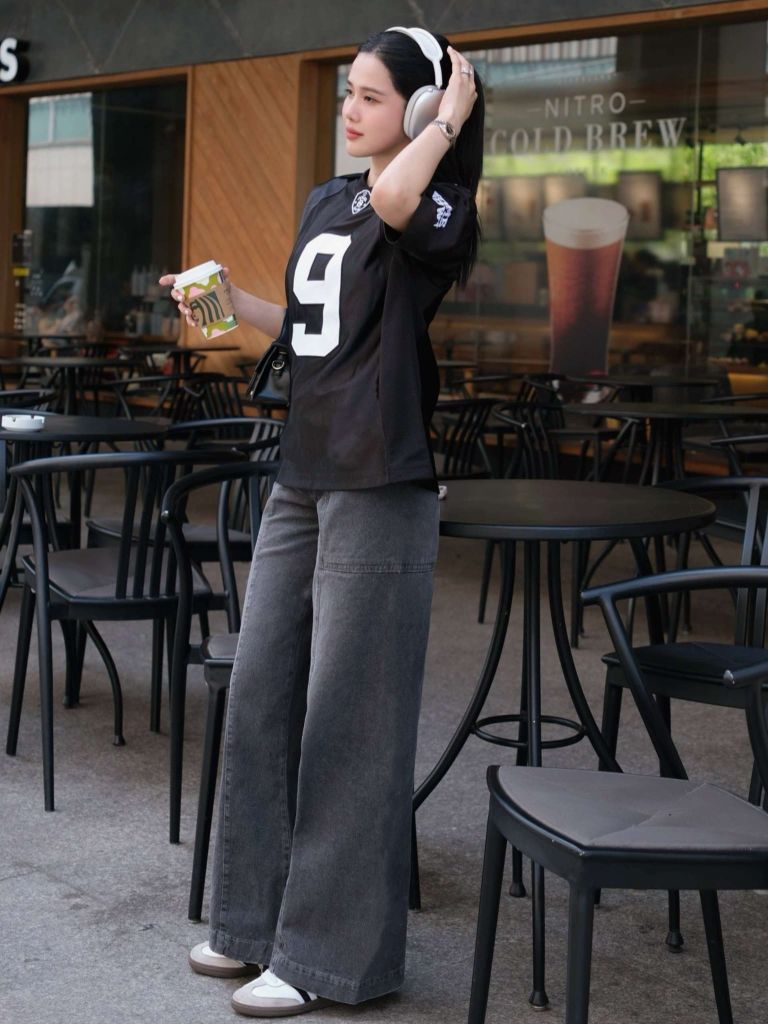  Quần Jean Loose Legs Snap Pockets 