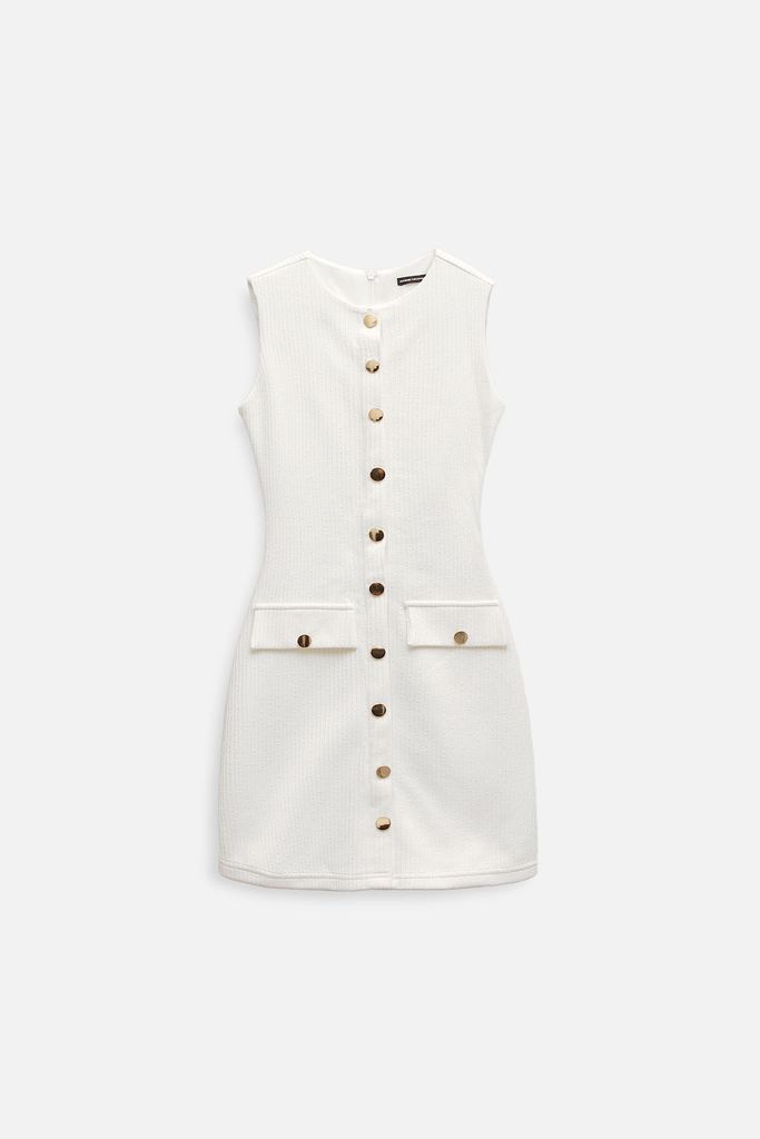  Đầm Ngắn Sleeveless Knit Mini Button 