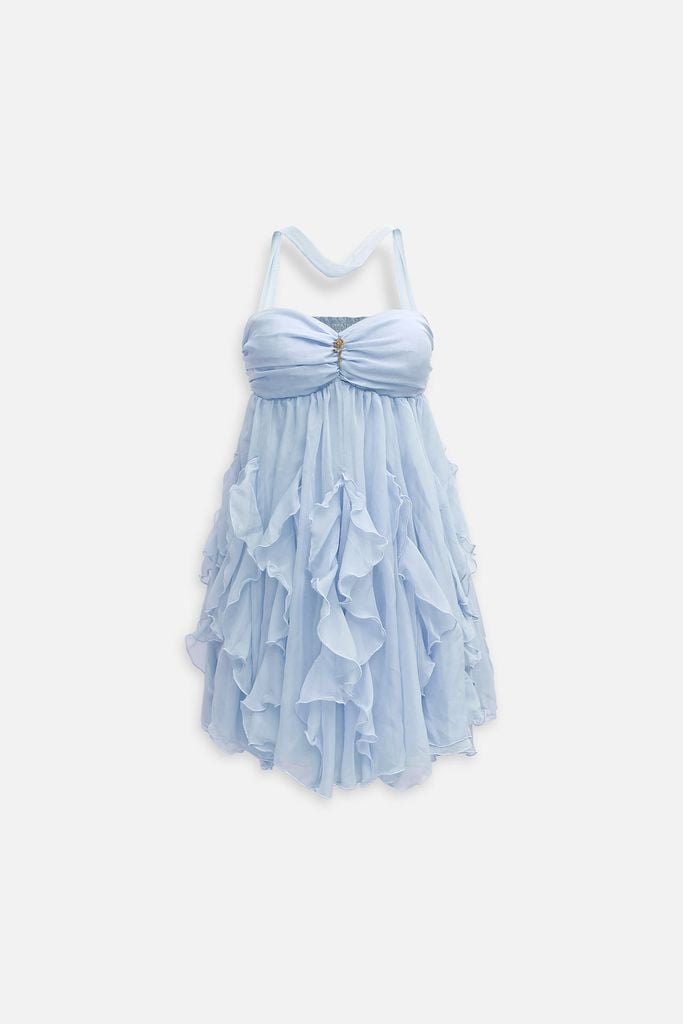  Đầm Ngắn Ivory Strapless Ruffle 