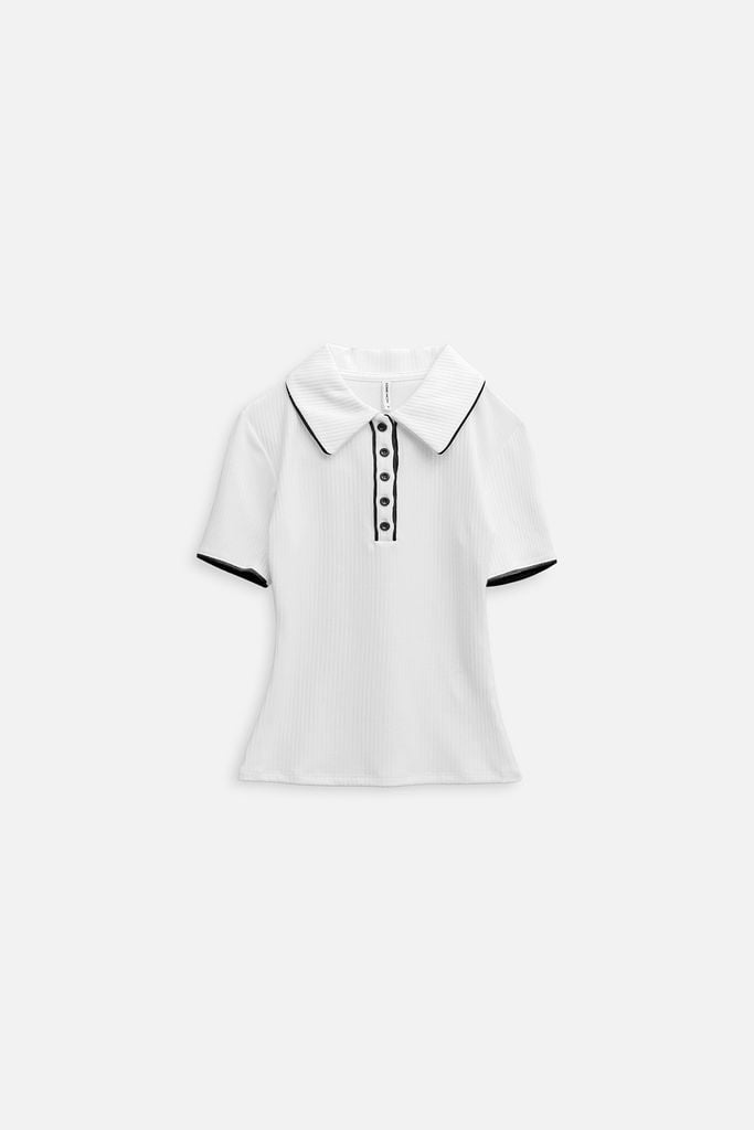  Áo Collar Cord Body Black White 