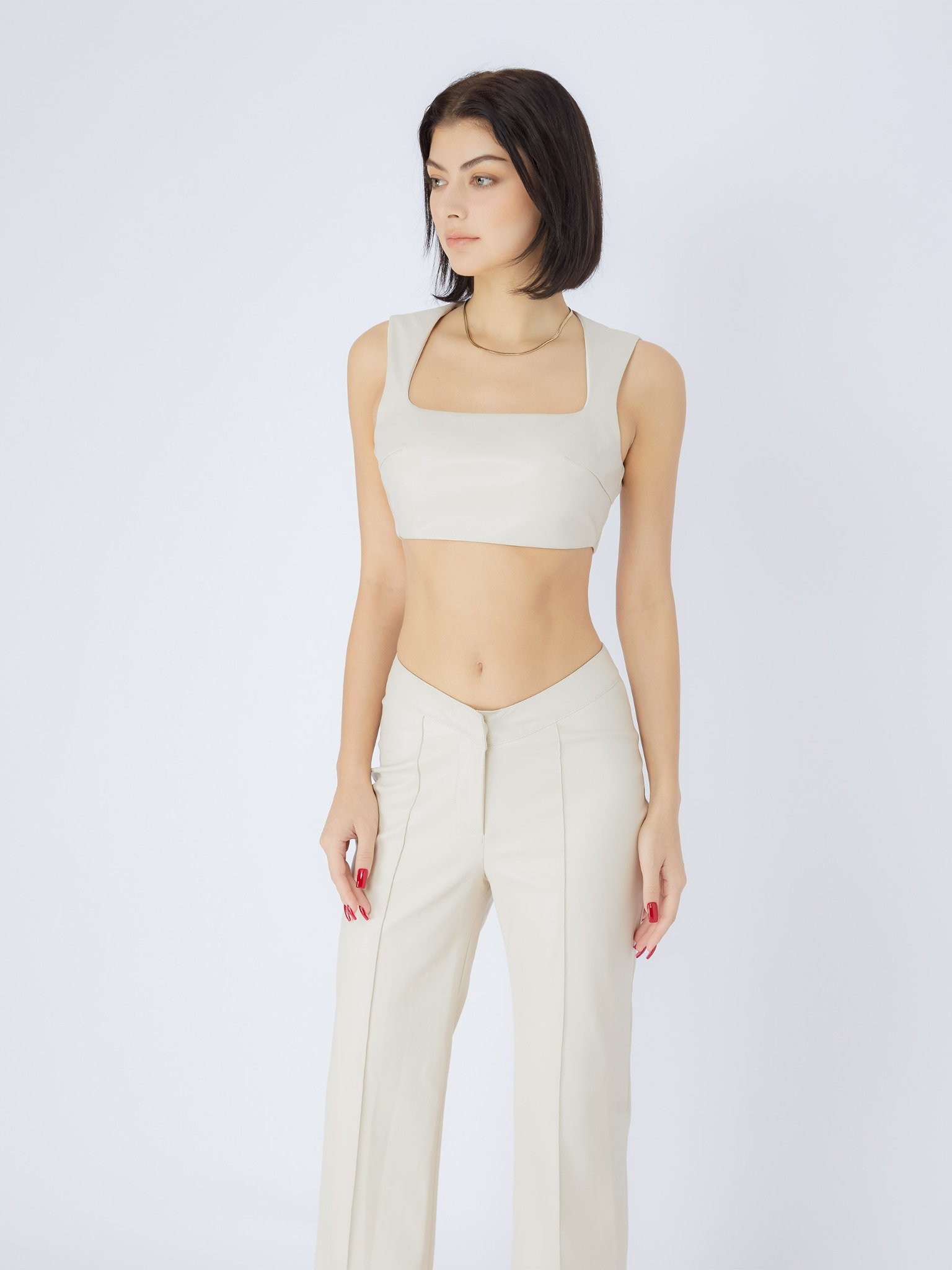 Quần Dài Da Waistband Wide Leg