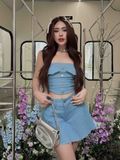 Set Tube Top Pleat Skirt Denim