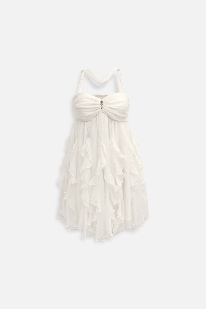  Đầm Ngắn Ivory Strapless Ruffle 