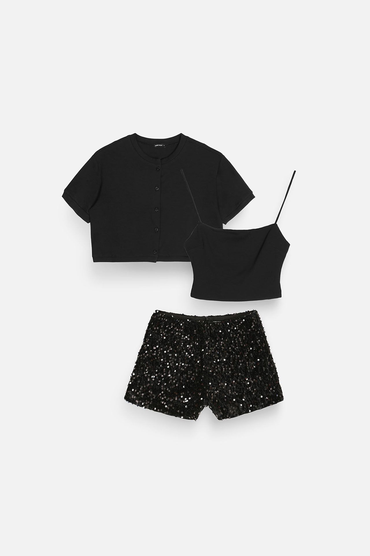 Set Grey Top Sequins Short