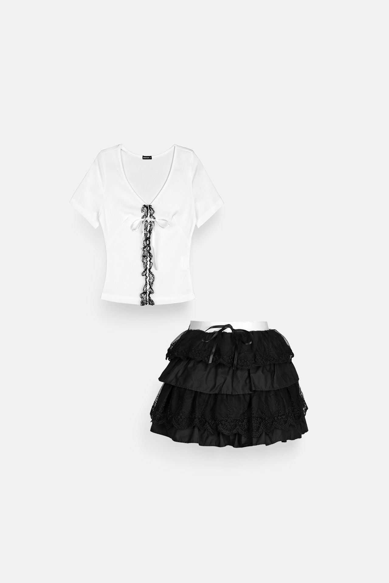 Set Áo Strings T-shirt Lace Layers Skirt