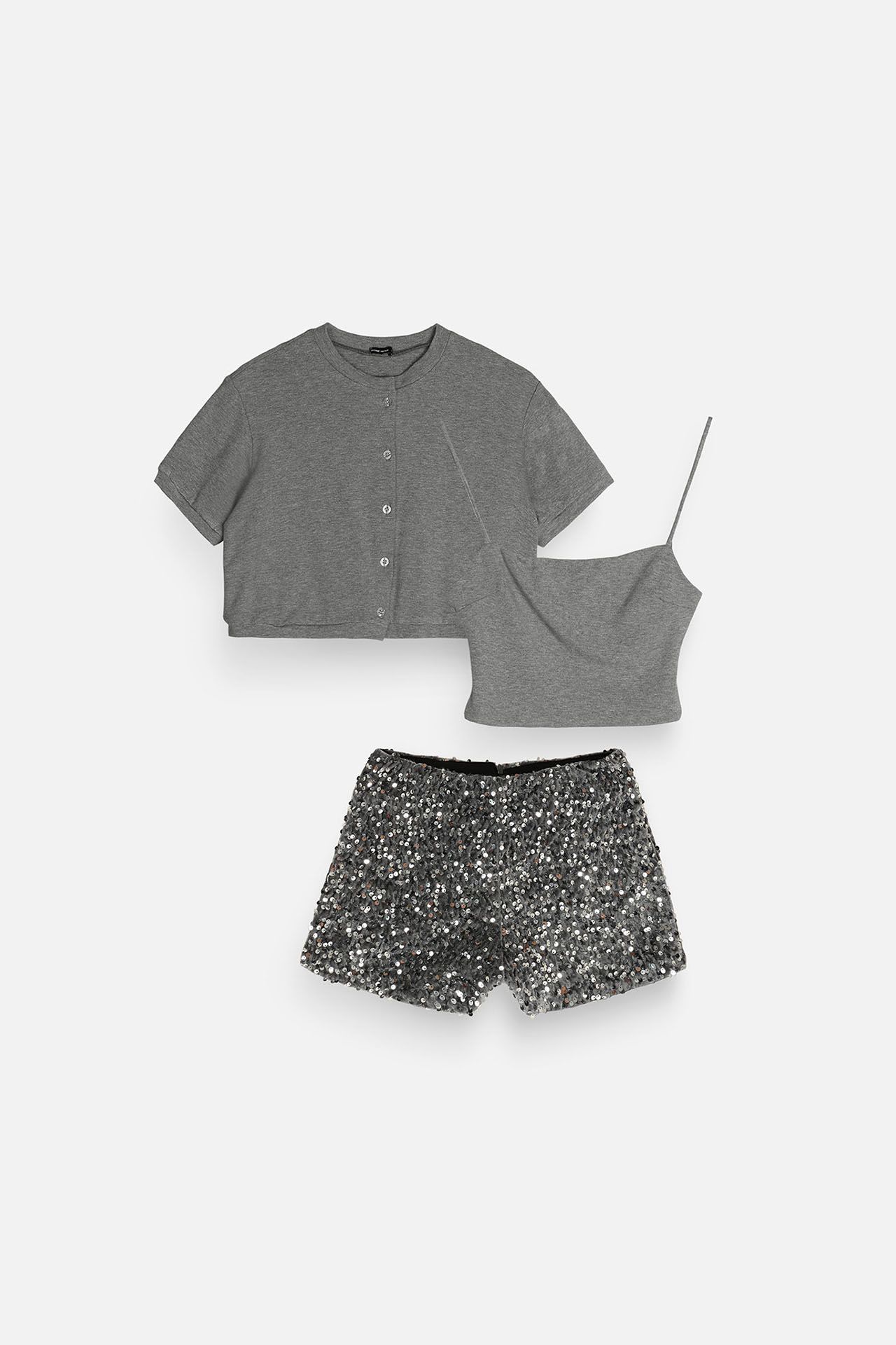 Set Grey Top Sequins Short