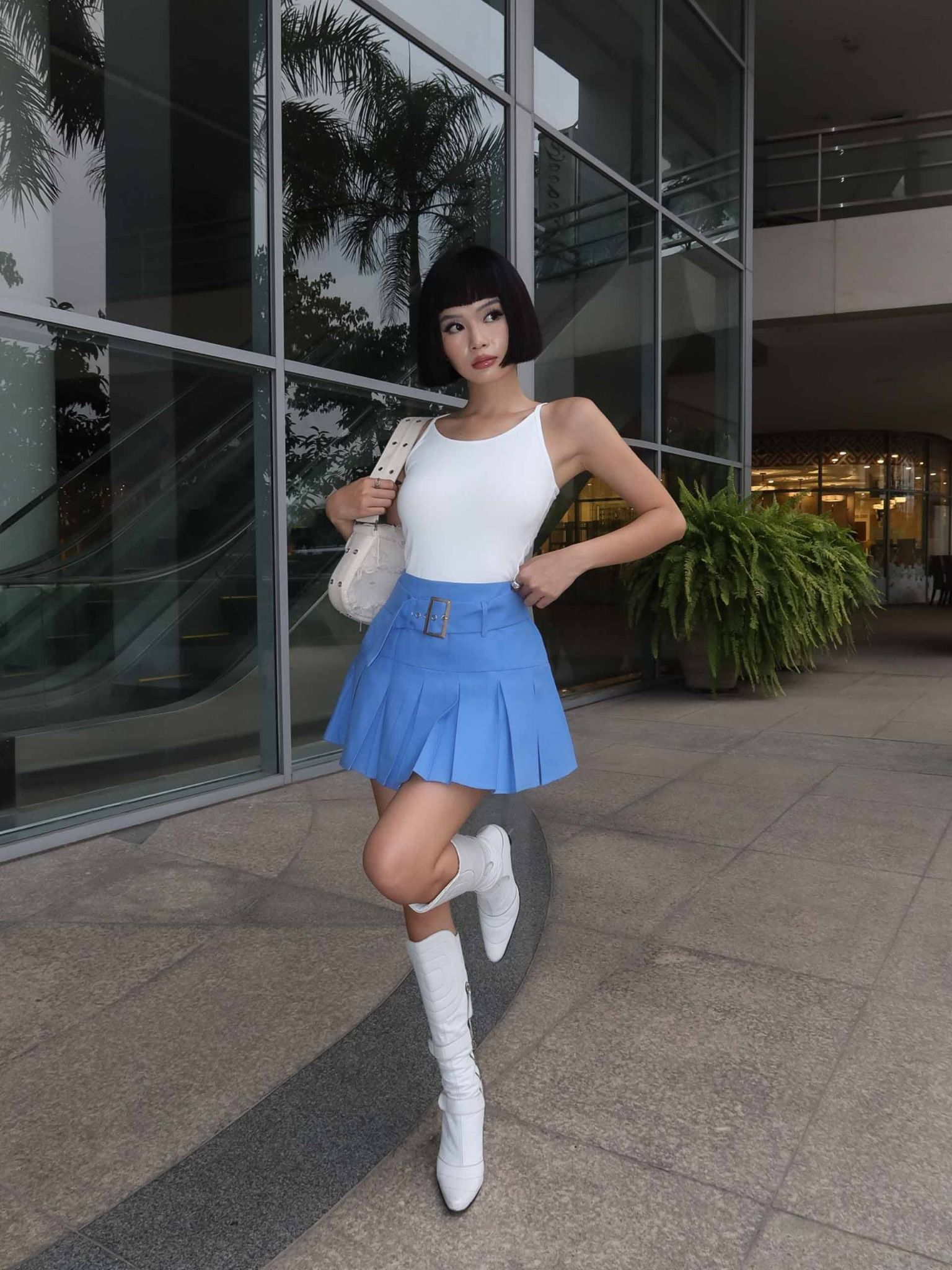 Chân Váy Pleat Belt Blue