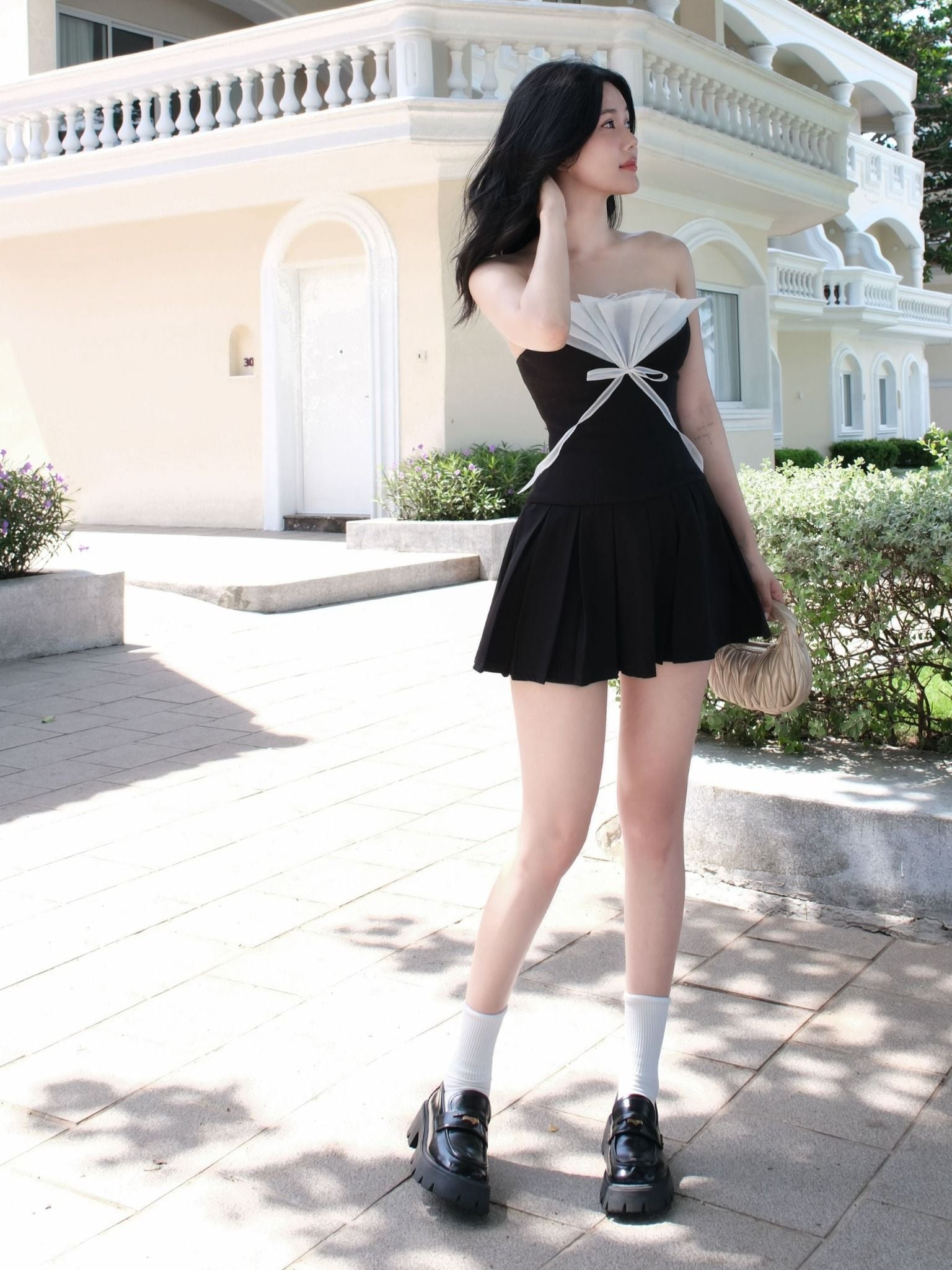 Đầm Ngắn Pleated Lil Bowtie