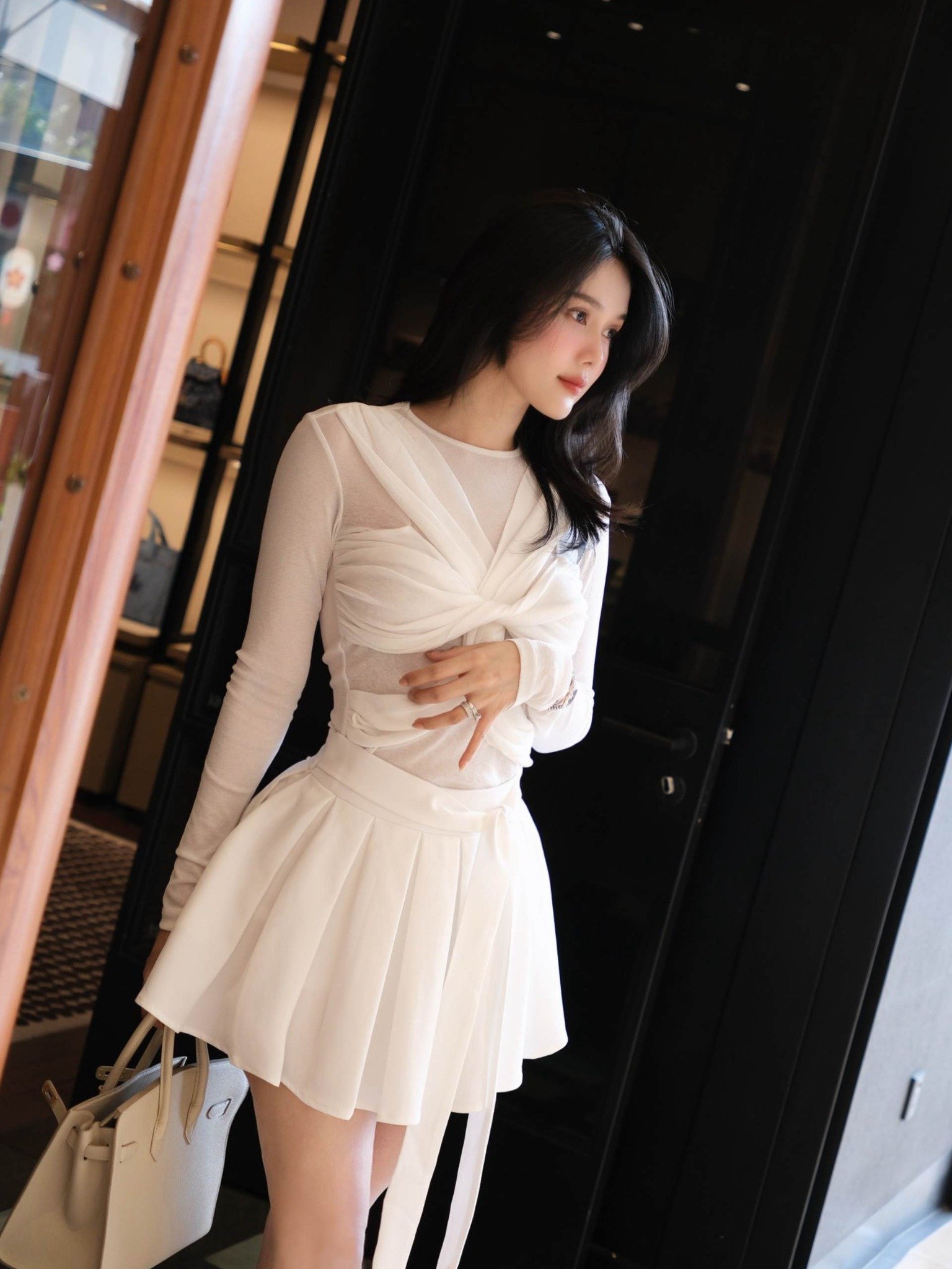 Set Áo Long Sleeves Short Pleat Skirt