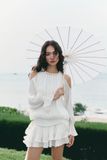 Đầm Ngắn Ivory Off-Shoulder Silk