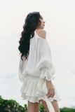 Đầm Ngắn Ivory Off-Shoulder Silk