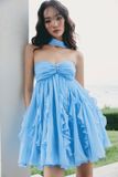 Đầm Ngắn Ivory Strapless Ruffle