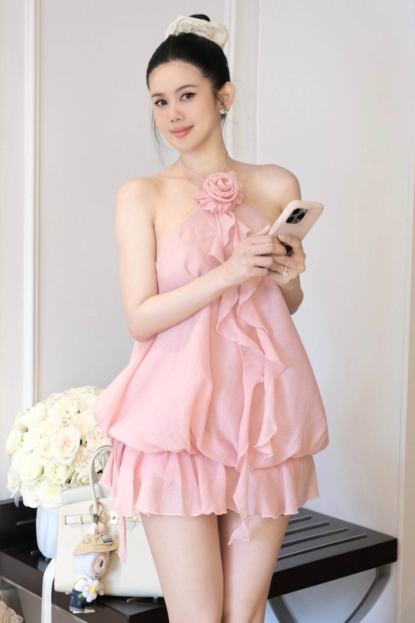 Đầm Ngắn Halter x Floral Mat