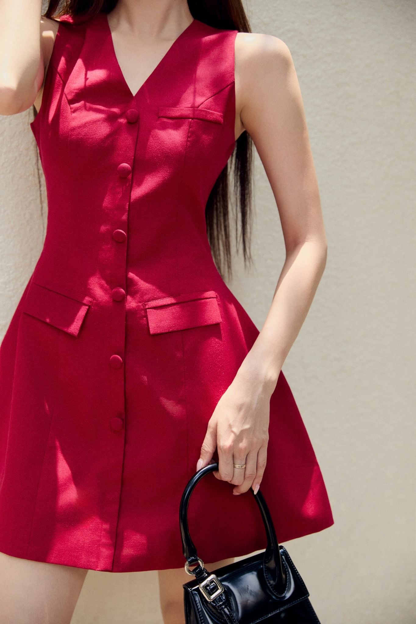 Đầm Ngắn Linen Vneck Buttons