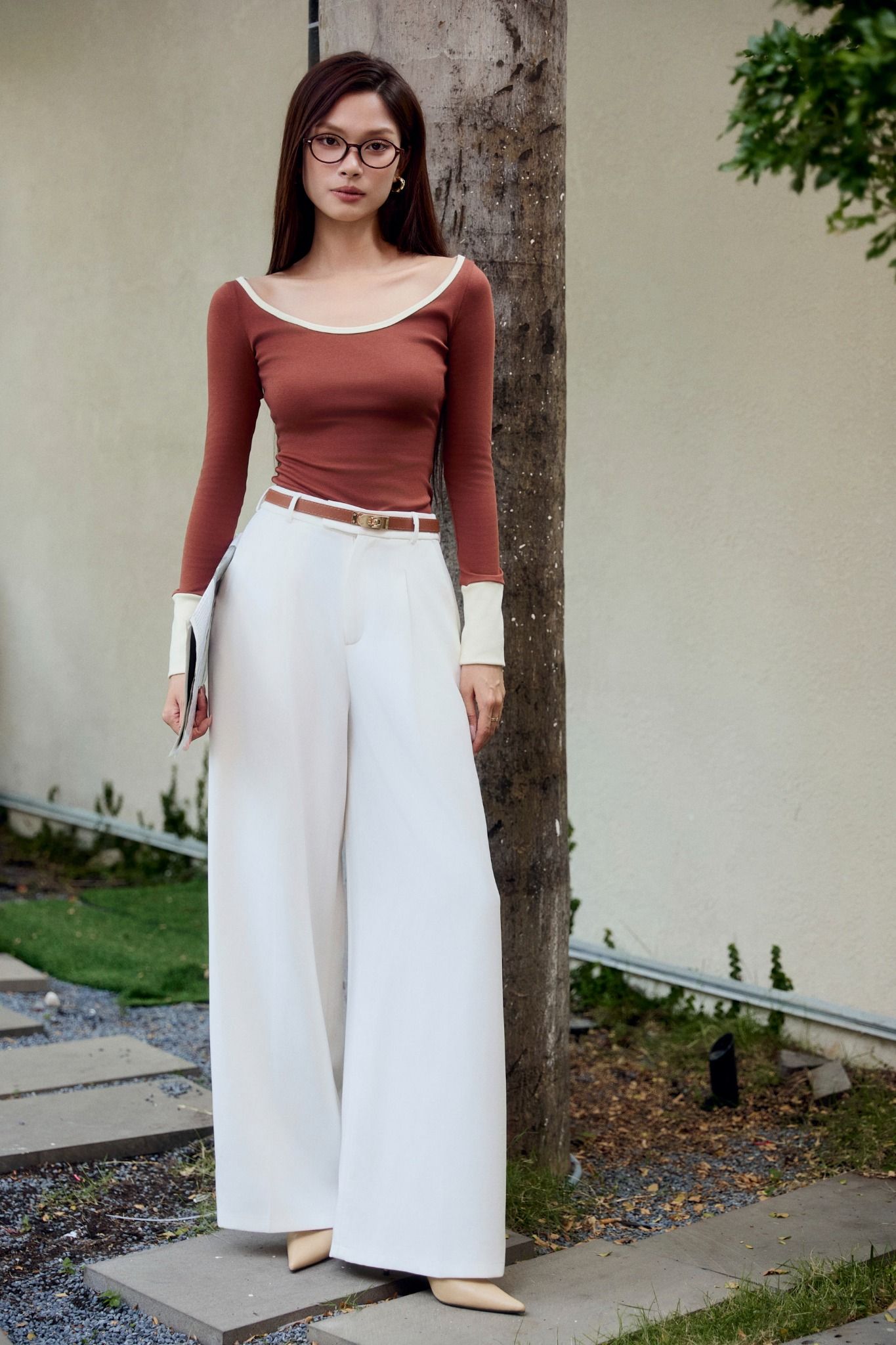 Áo Wide Neck Long Mixed Sleeves