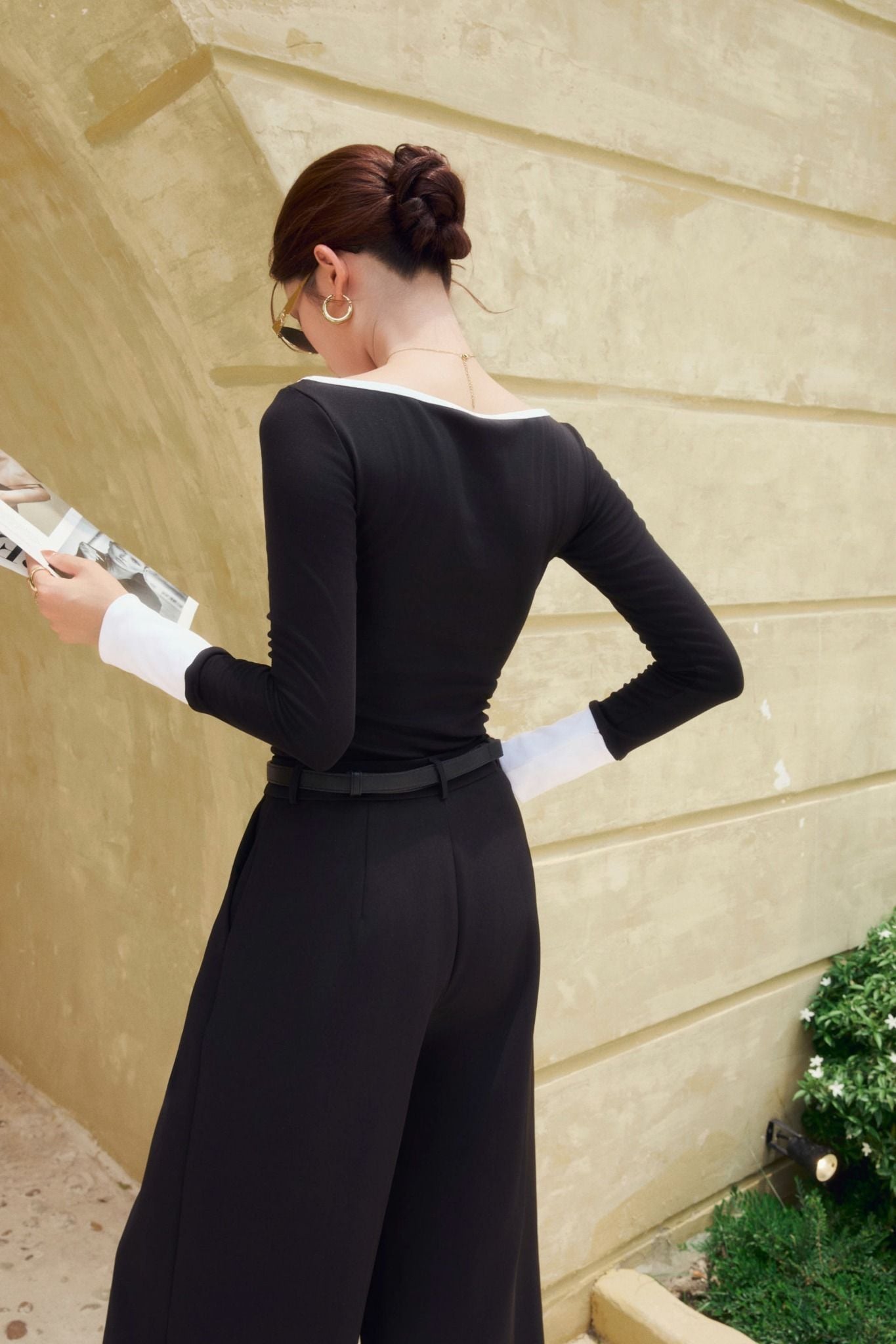 Áo Wide Neck Long Mixed Sleeves