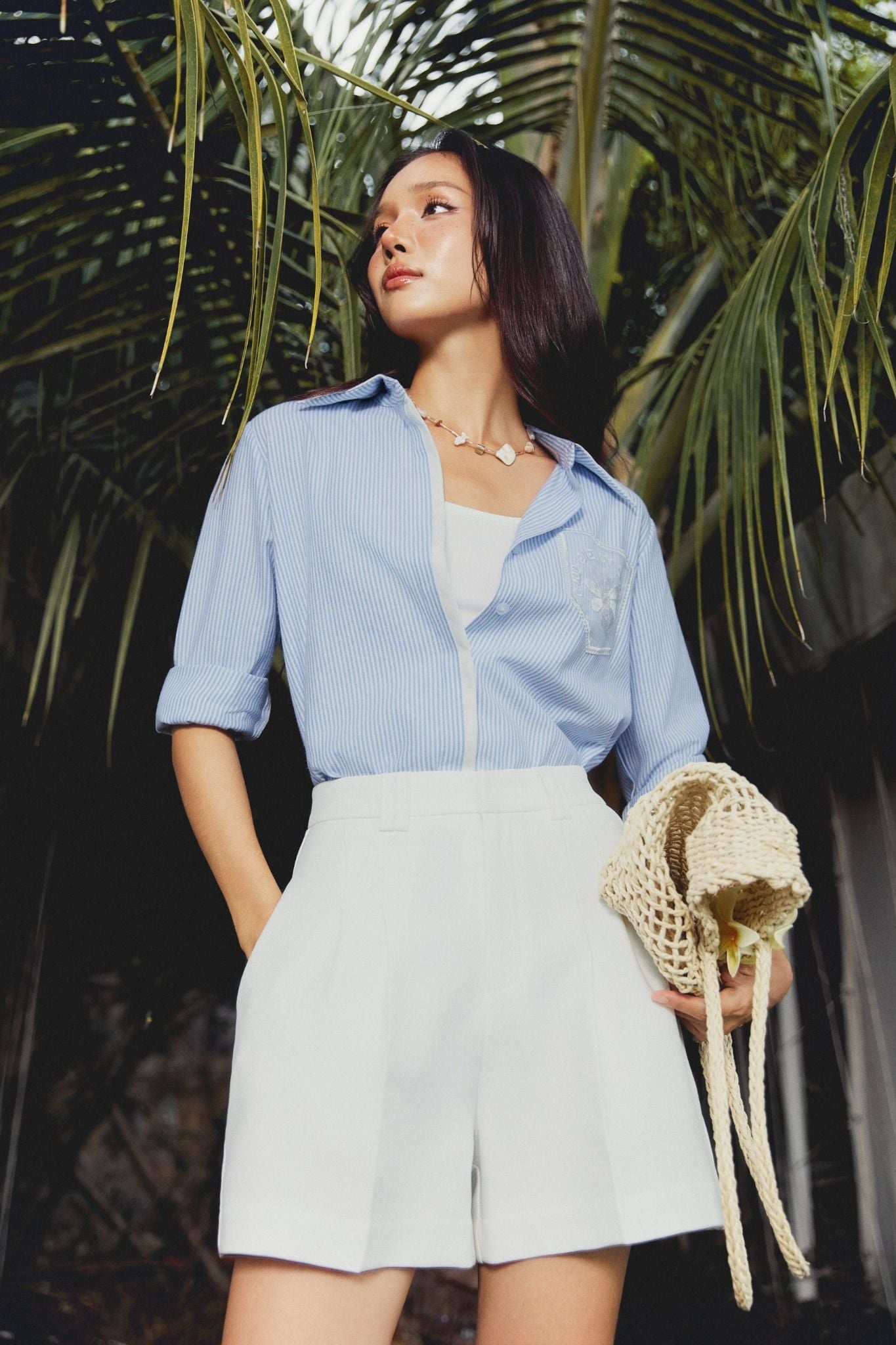 Áo Sơ Mi Stripes White Pocket