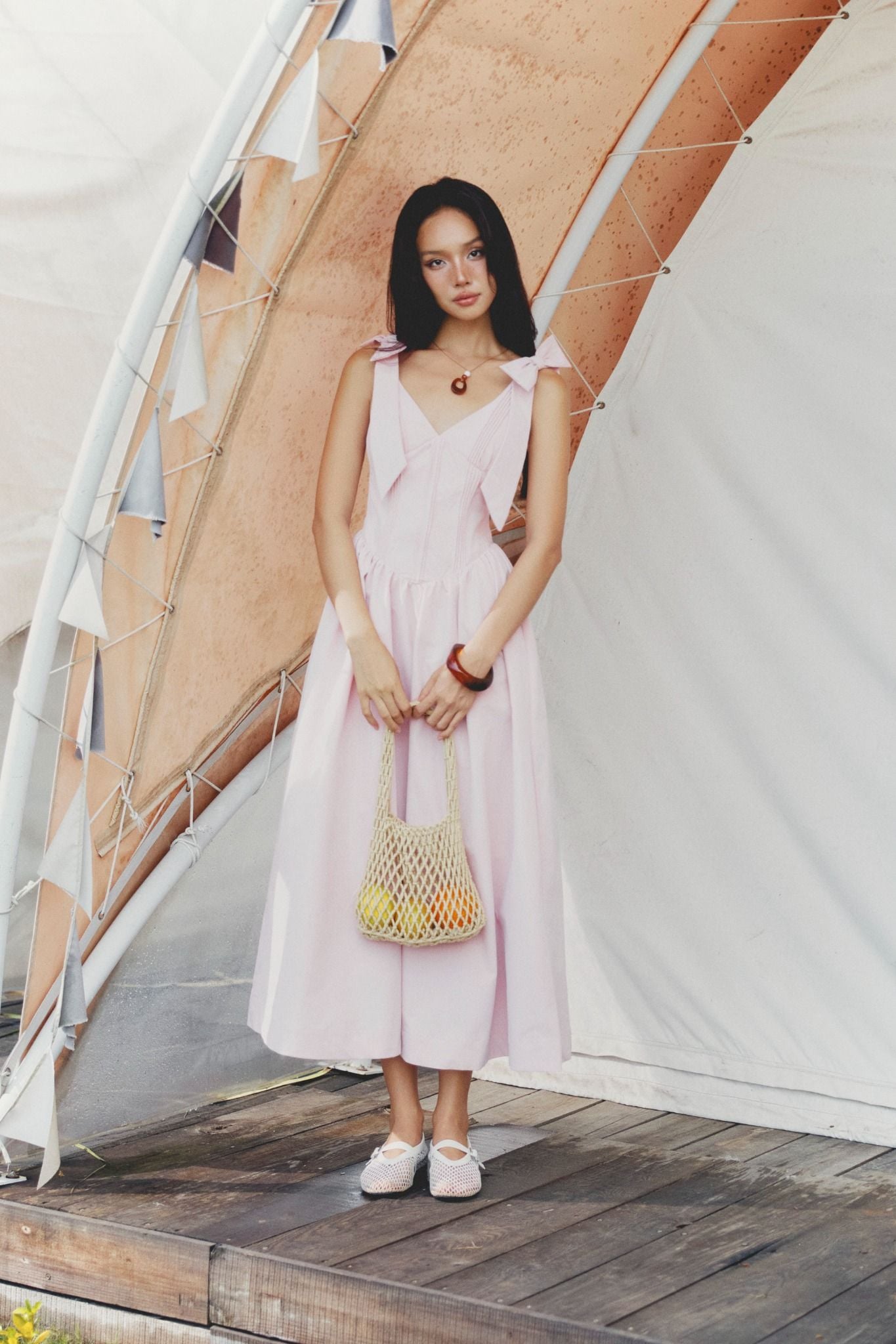 Đầm Dài Bowtie Shoulder Girly