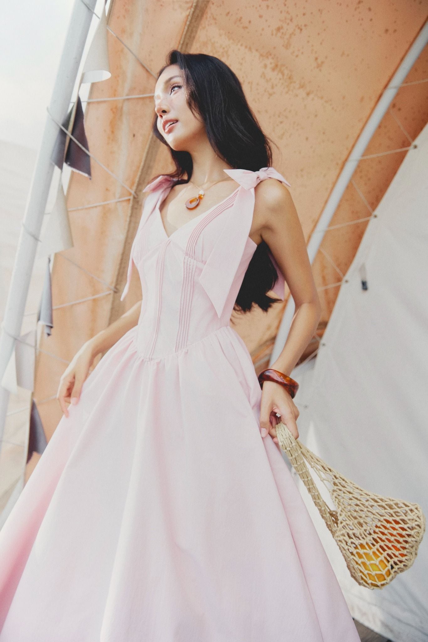 Đầm Dài Bowtie Shoulder Girly