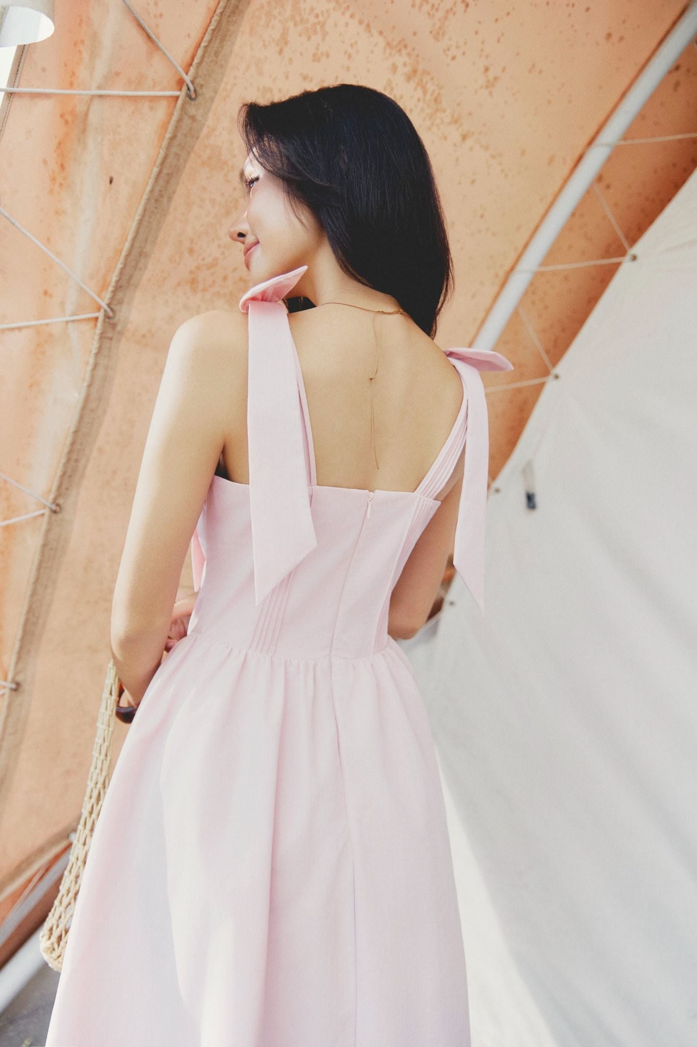 Đầm Dài Bowtie Shoulder Girly