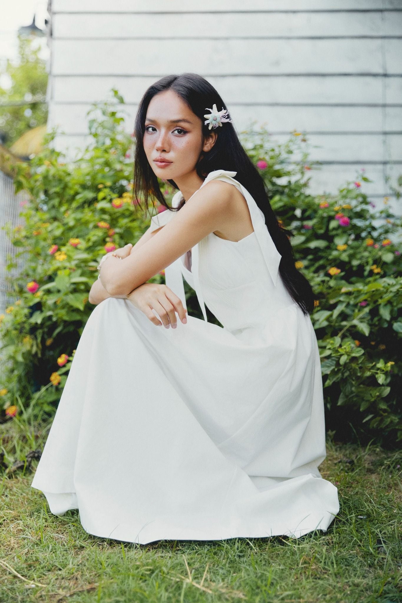 Đầm Dài Bowtie Shoulder Girly