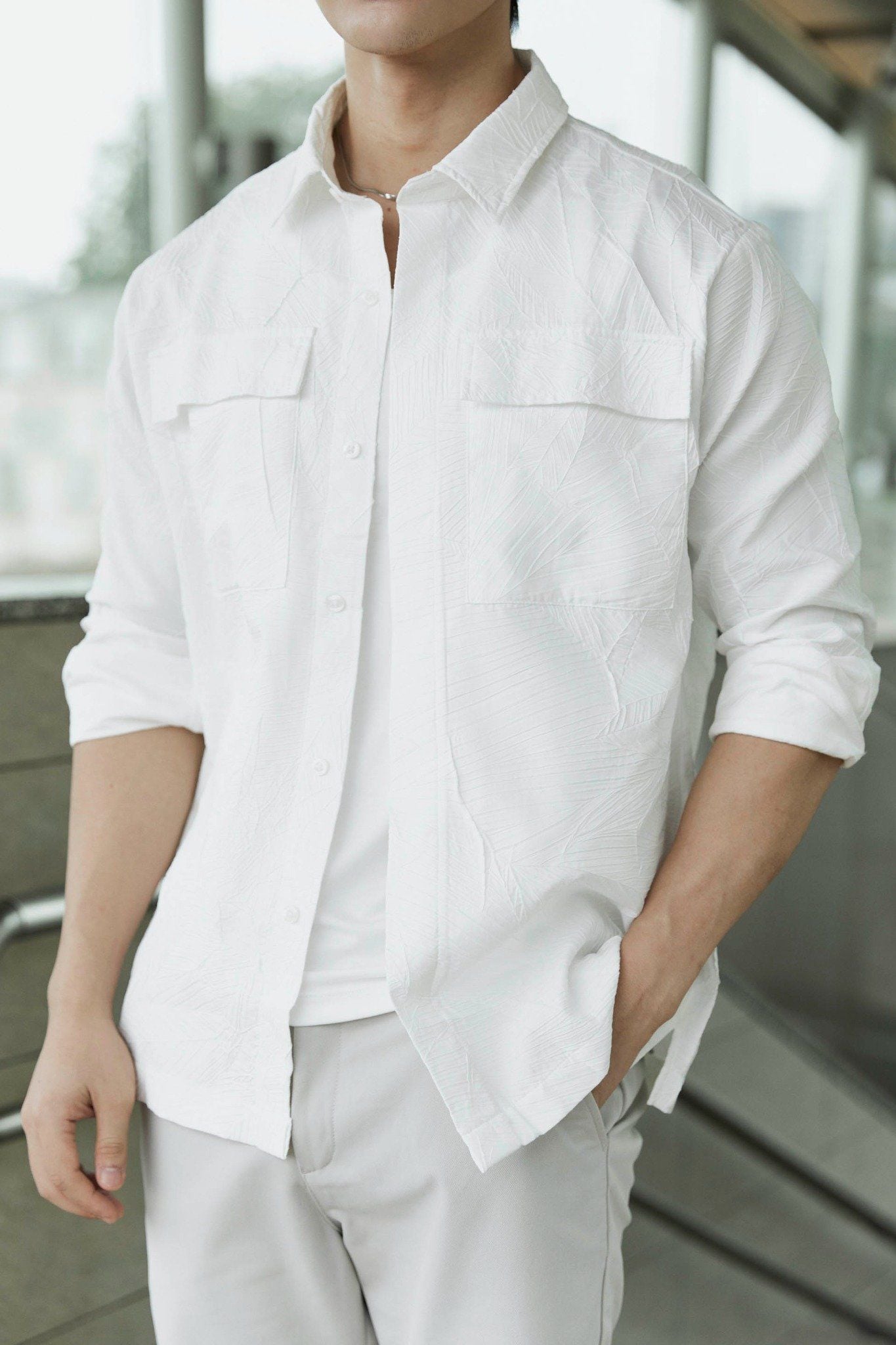 Áo Sơ Mi Relaxed Snap Line Pattern