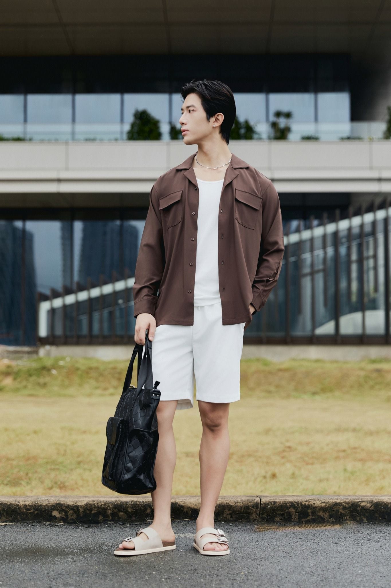  Dép Double Buckle Black Beige 