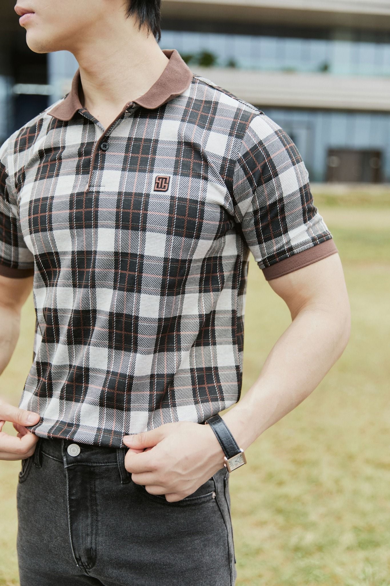 Áo Polo Brown Collar Check New Label