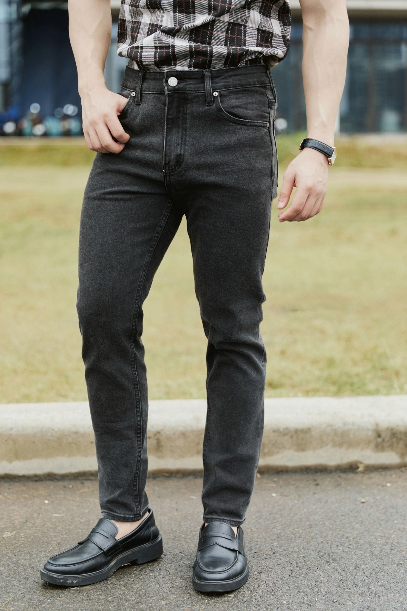 Quần Jean Rayon Slim Dark Gray