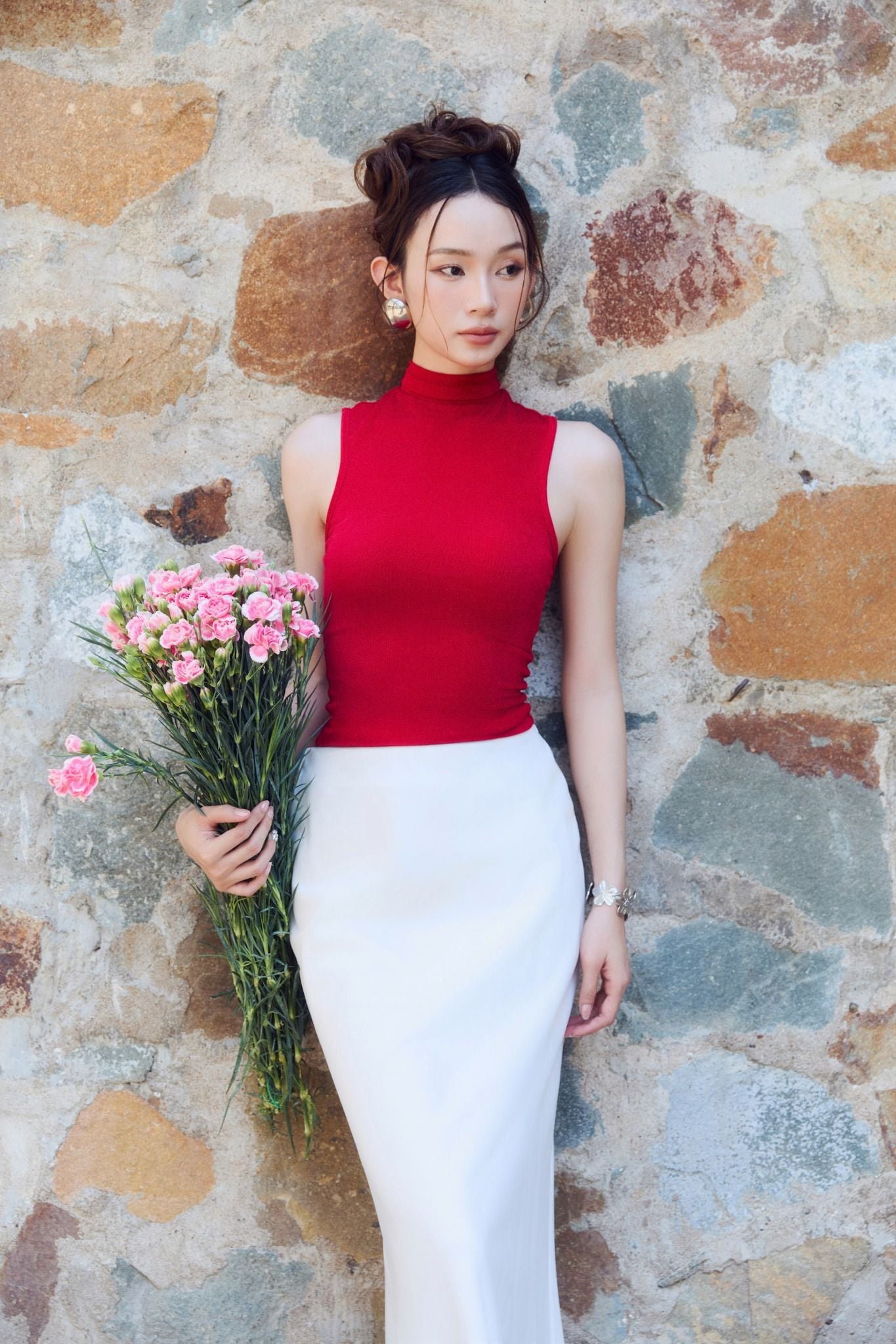  Áo Highneck Sleeveless Black Red 