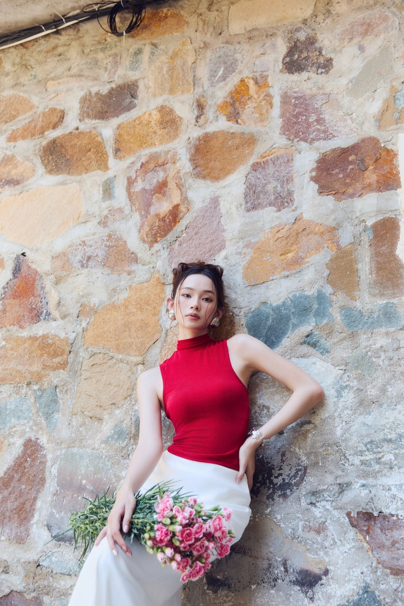 Áo Highneck Sleeveless Black Red