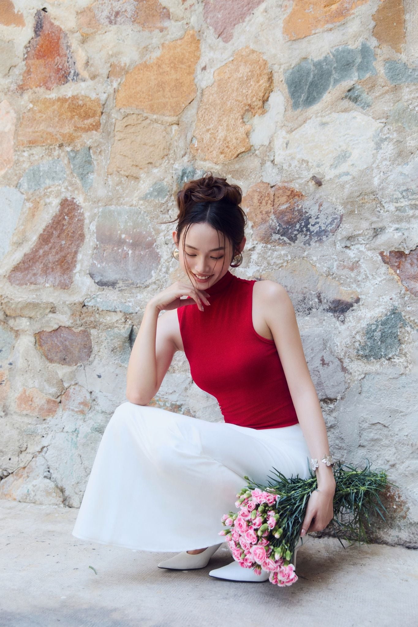  Áo Highneck Sleeveless Black Red 