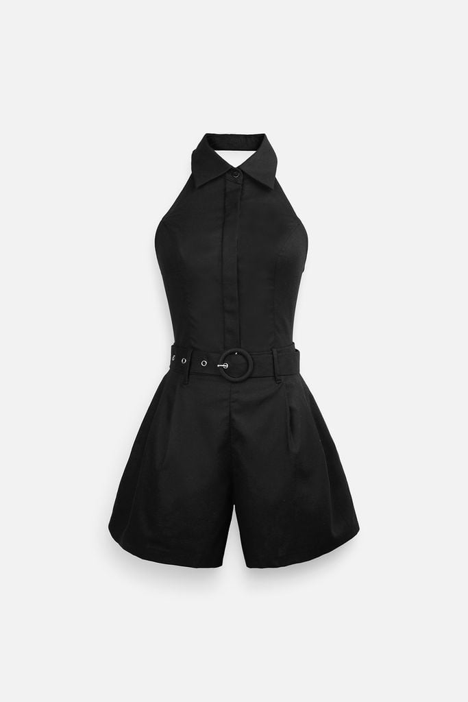  Jumpsuit Linen Sleeveless High Collar 