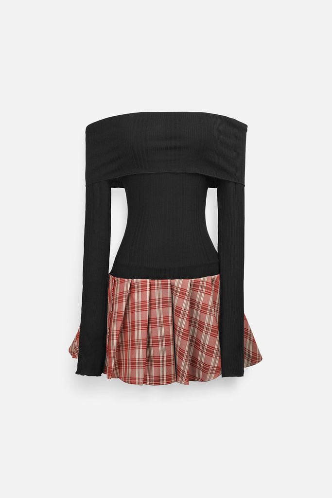  Đầm Ngắn OffShoul The Checked Skirt 