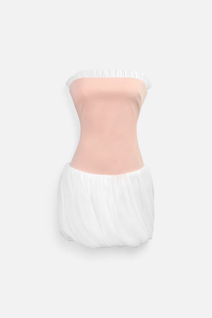  Đầm Ngắn Strapless Ruffled Hem 