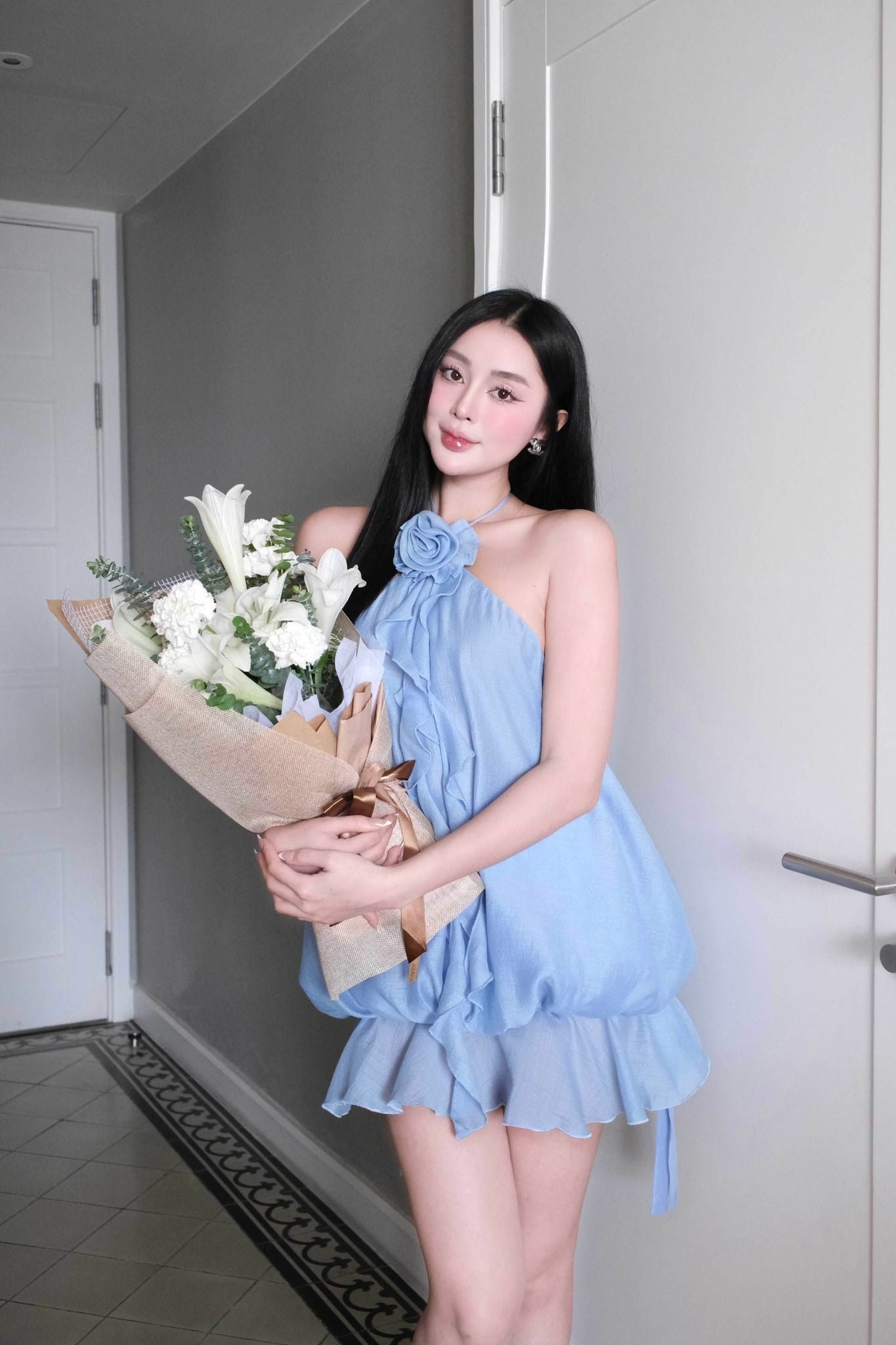 Đầm Ngắn Halter x Floral Mat