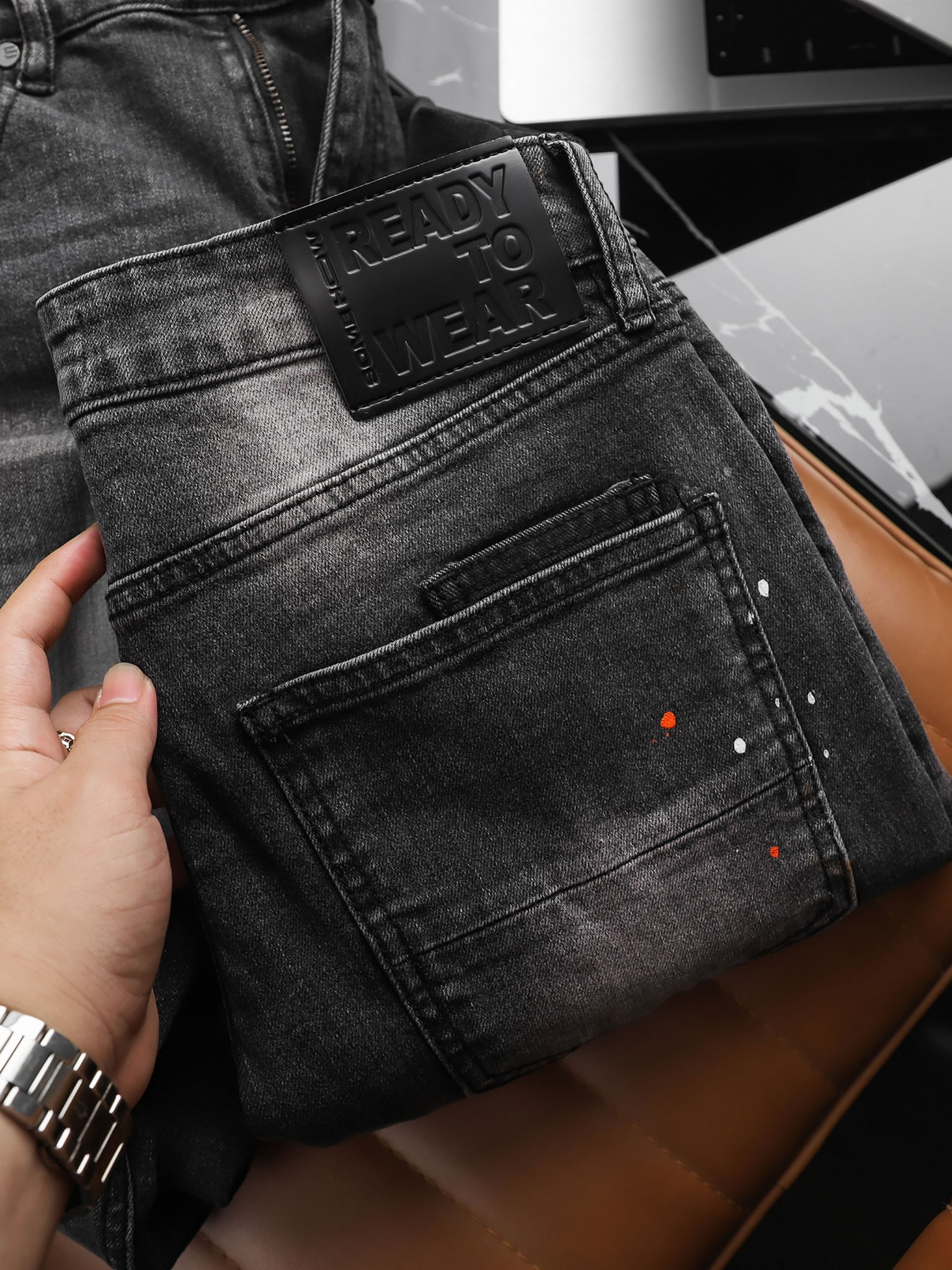 Quần Jean Skinny Gray Wash Paint