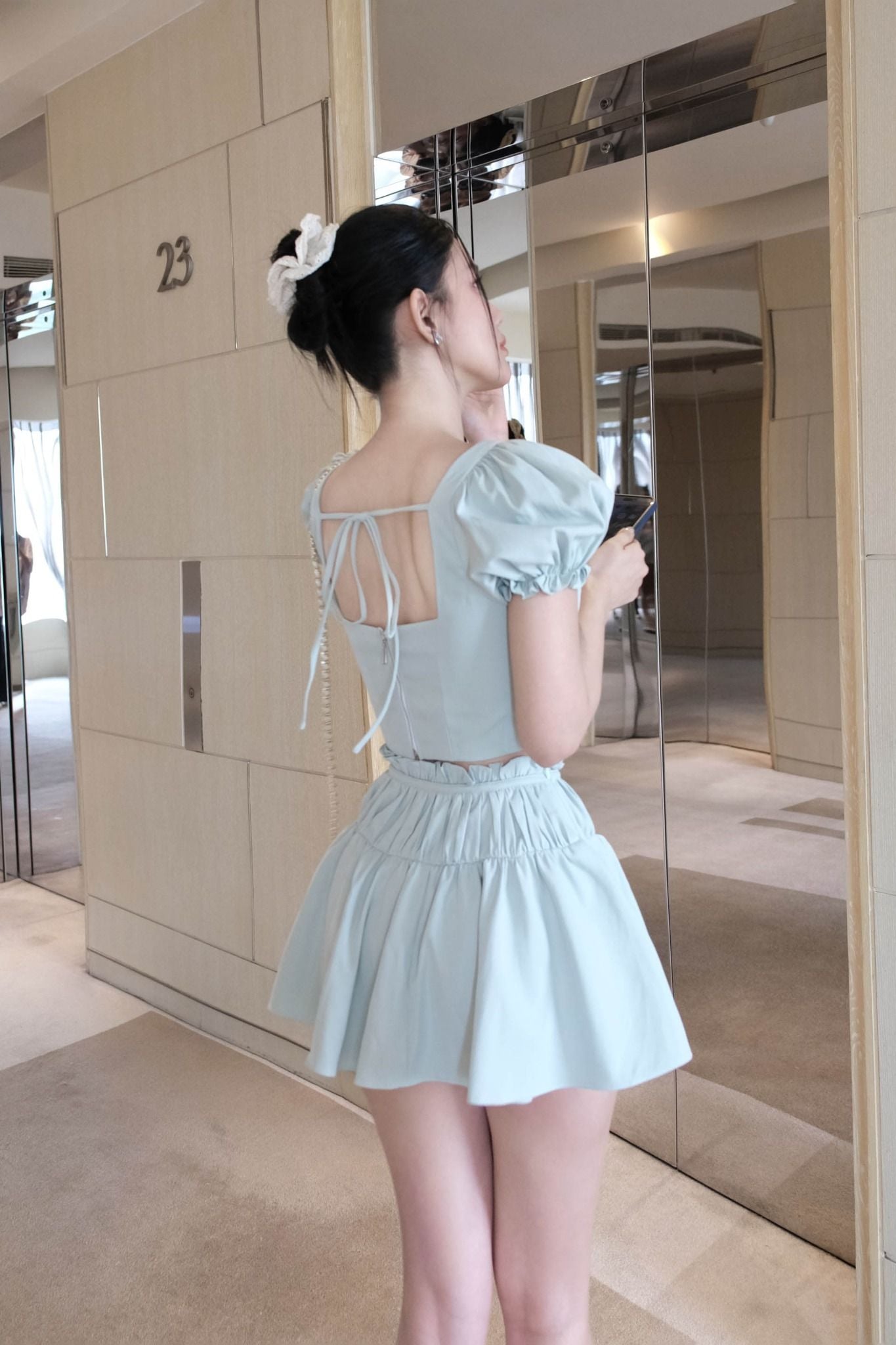 Set Pumpsleeve Top Short Skirt