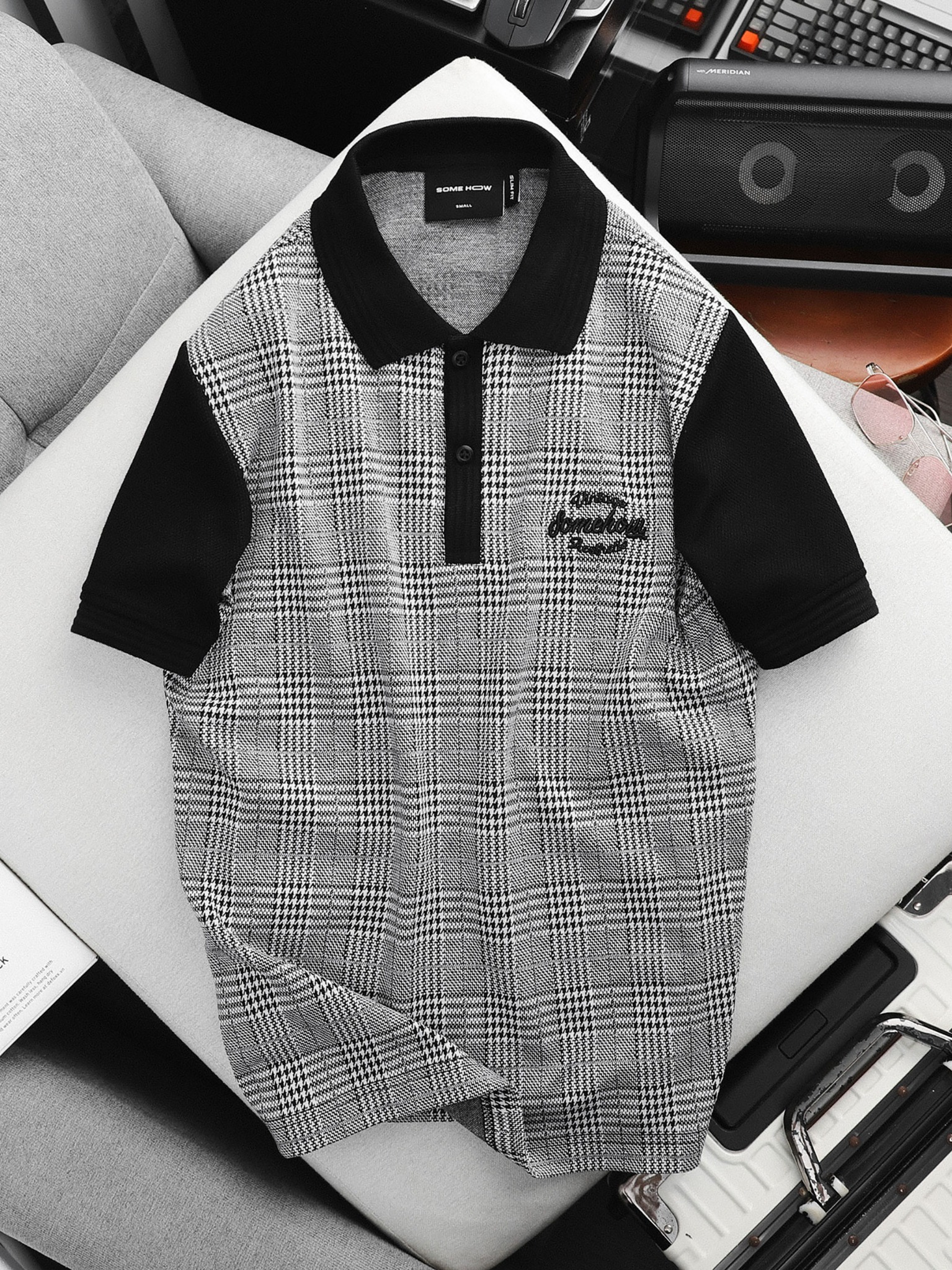 Áo Polo Black Raglan Check