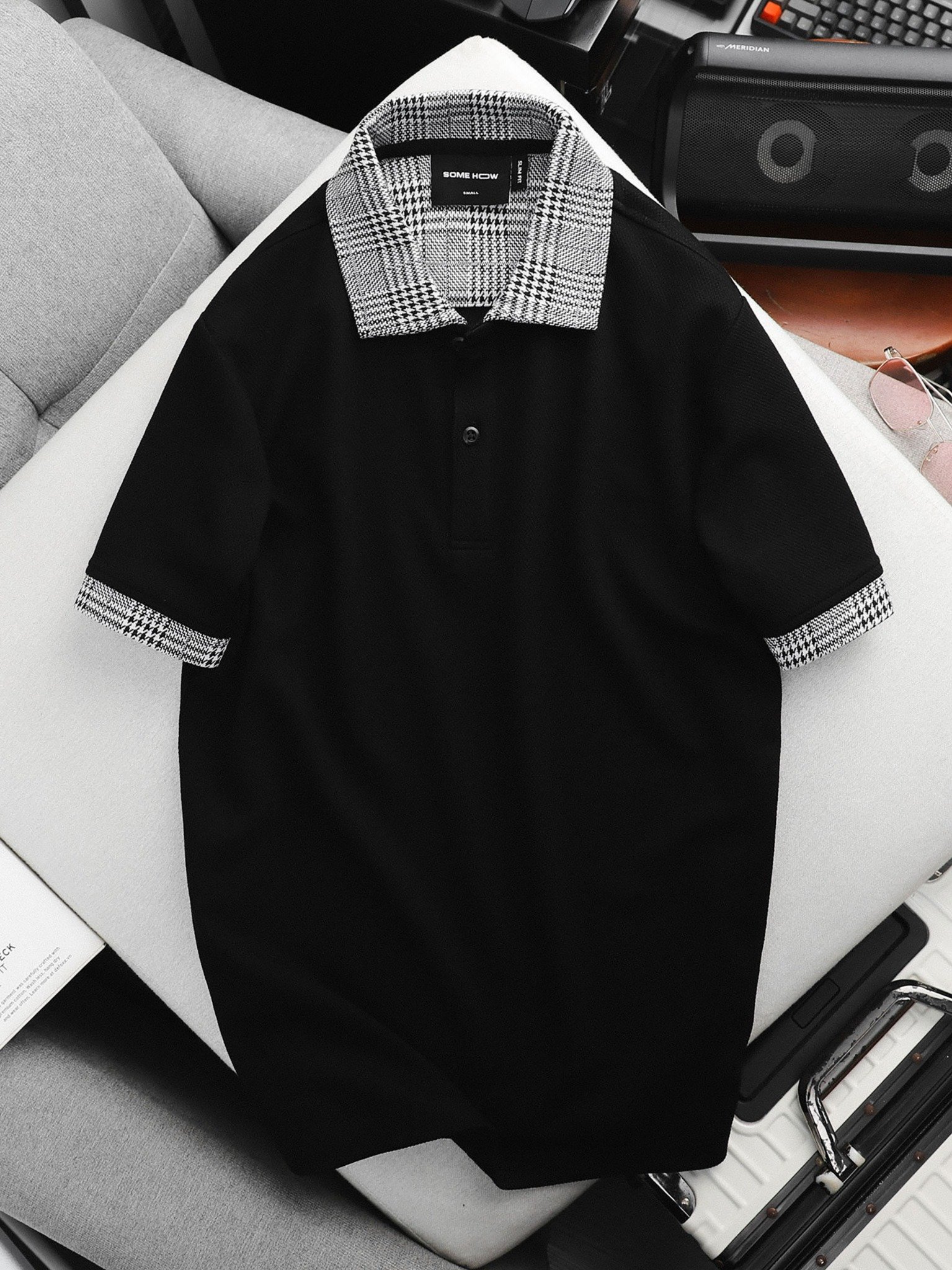 Set Polo Short Black Gray Check